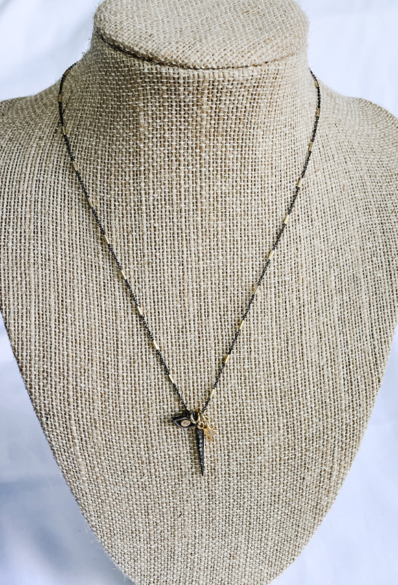Gold and Hematite 3 Pendant Necklace