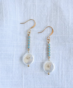 Turquoise and Mother of Pearl Drop Earrings