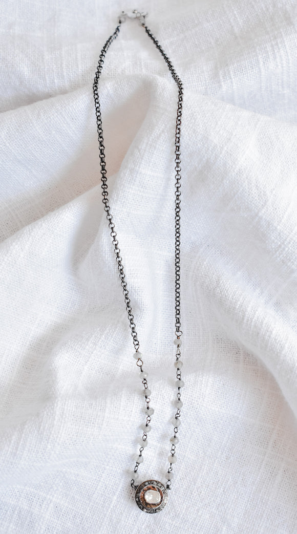 White Topaz and Oxidized Silver Necklace