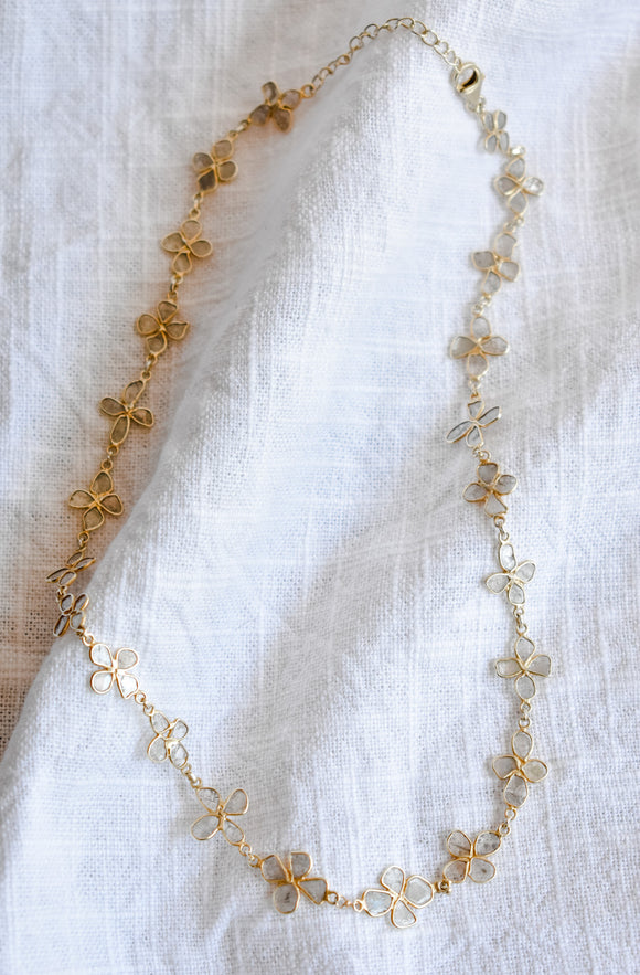 Diamond Chip Floral Chain Necklace