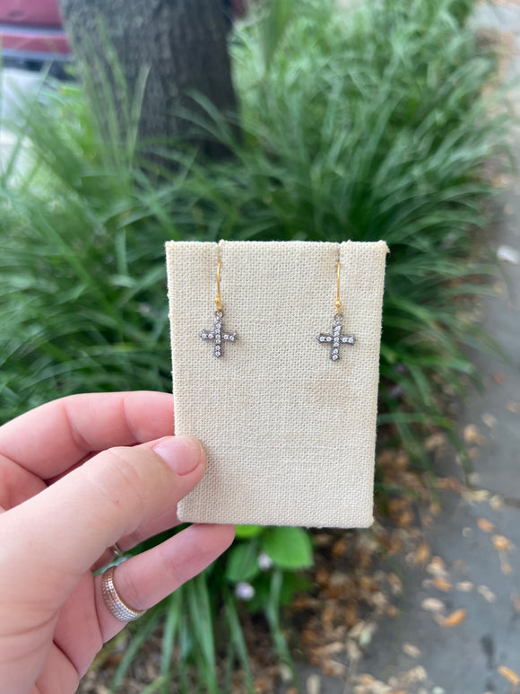 Black and Crystal Cross Earrings