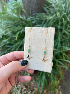 Butterfly & Turquoise Long Hook Earrings