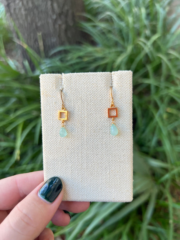 Gold Square and Chalcedony Earrings