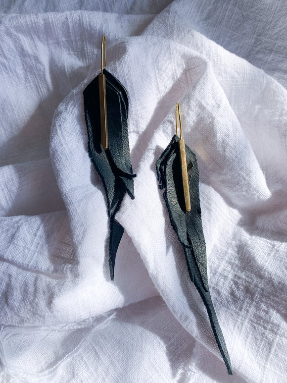 Handmade Leather Feather Earrings with Rod